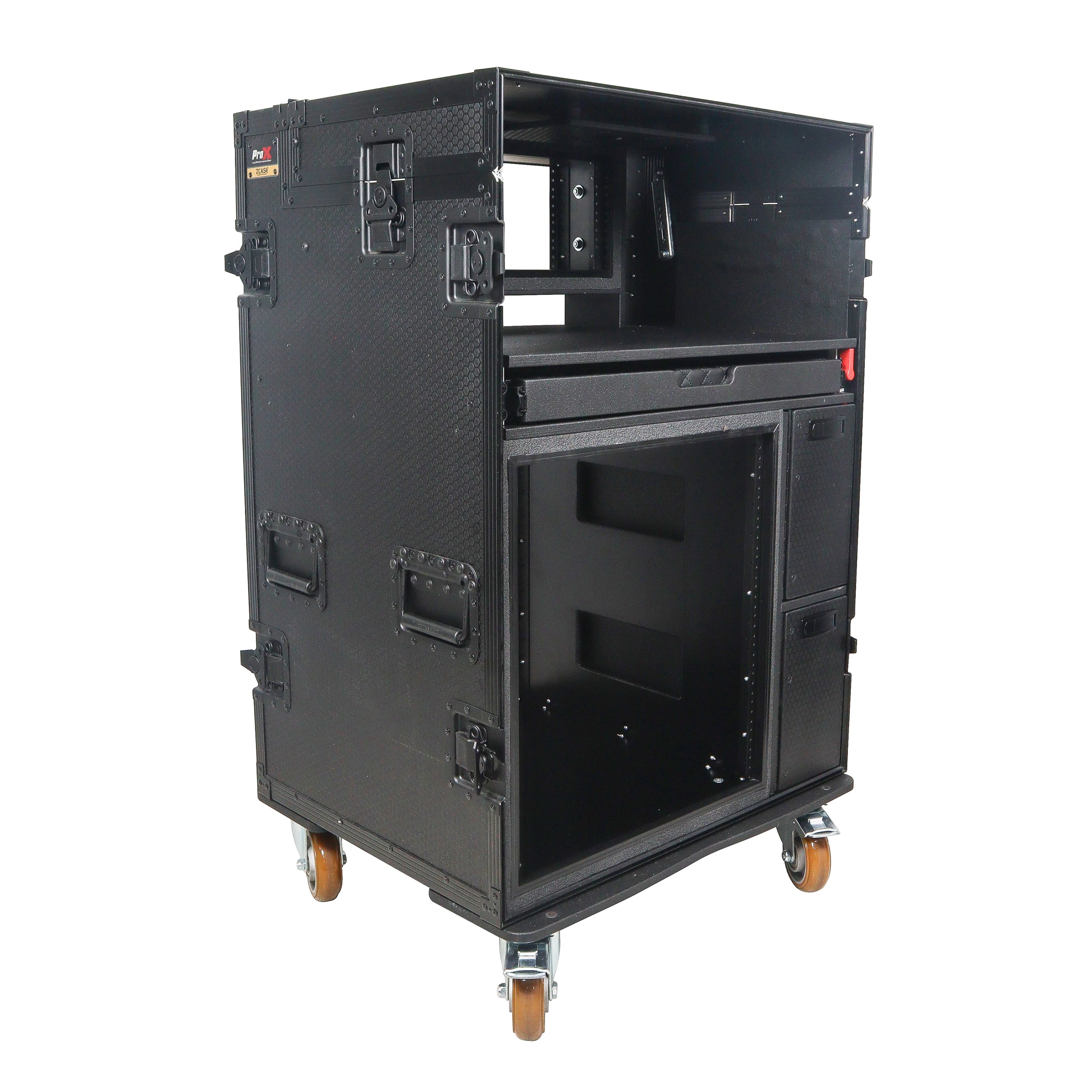 Mobile AV Broadcasting Streaming Recording Studio Workstation Case with 4U Top 12U Bottom Black Finish
