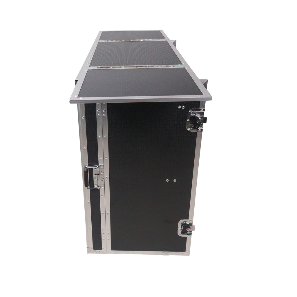 Transformer Flight Case Style Folding DJ Table and Workstation with Smooth Rolling Wheels