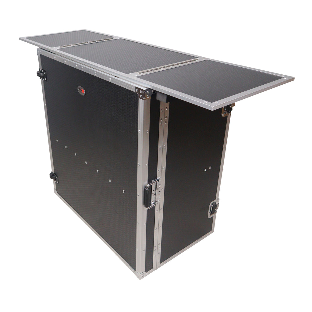 Transformer Flight Case Style Folding DJ Table and Workstation with Smooth Rolling Wheels