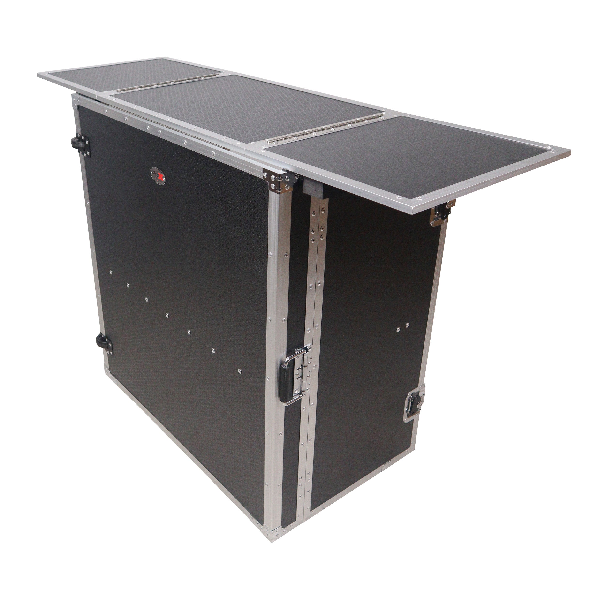 Transformer Flight Case Style Folding DJ Table and Workstation with Smooth Rolling Wheels