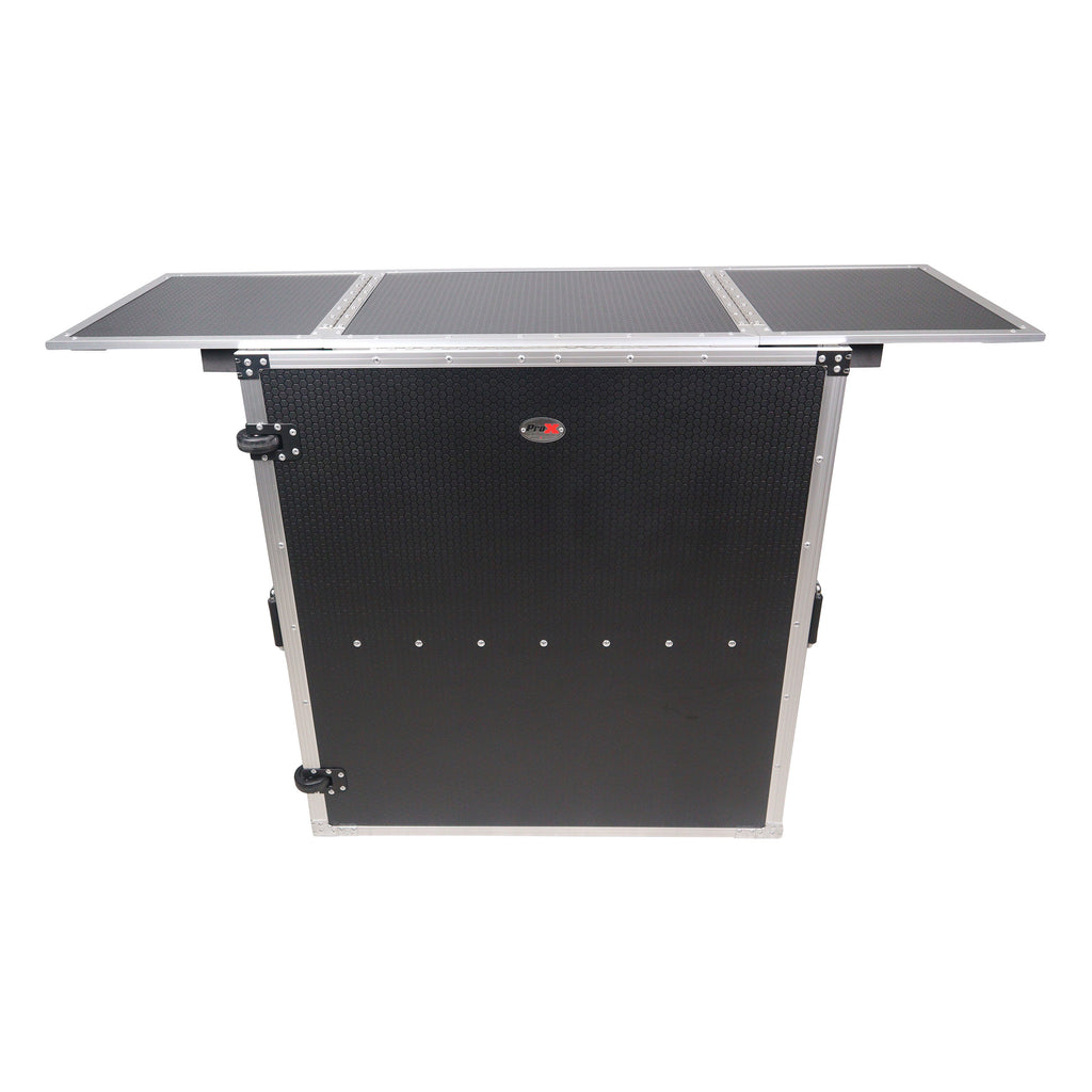 Transformer Flight Case Style Folding DJ Table and Workstation with Smooth Rolling Wheels