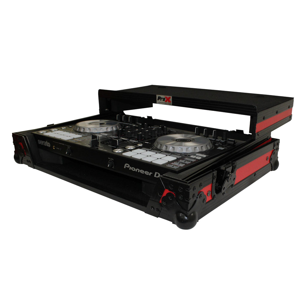 ATA Flight Case For Pioneer DDJ-SR2 DJ Controller with Laptop Shelf and LED  - Black Red