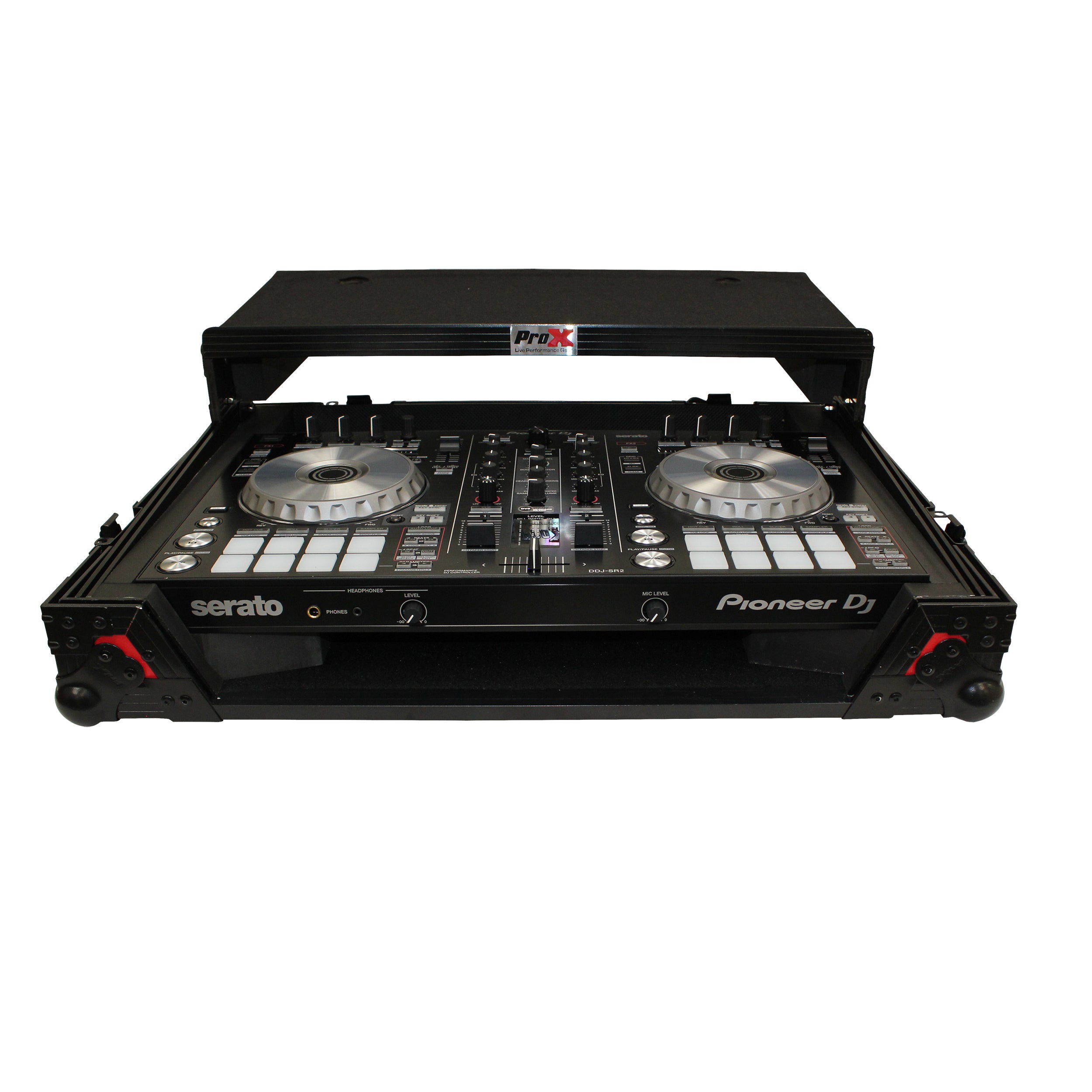 ATA Flight Case For Pioneer DDJ-SR2 DJ Controller with Laptop Shelf and LED  - Black Red
