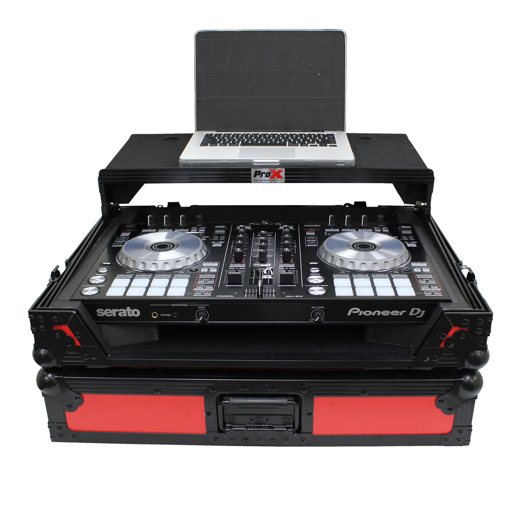 ATA Flight Case For Pioneer DDJ-SR2 DJ Controller with Laptop Shelf and LED  - Black Red