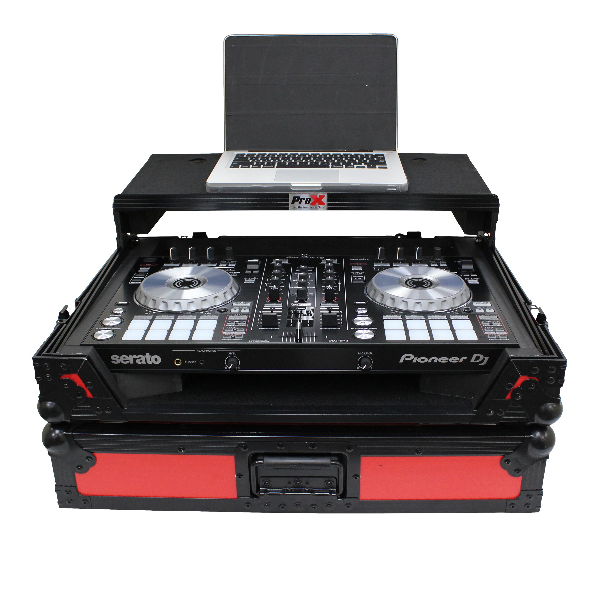 ATA Flight Case For Pioneer DDJ-SR2 DJ Controller with Laptop Shelf and LED  - Black Red
