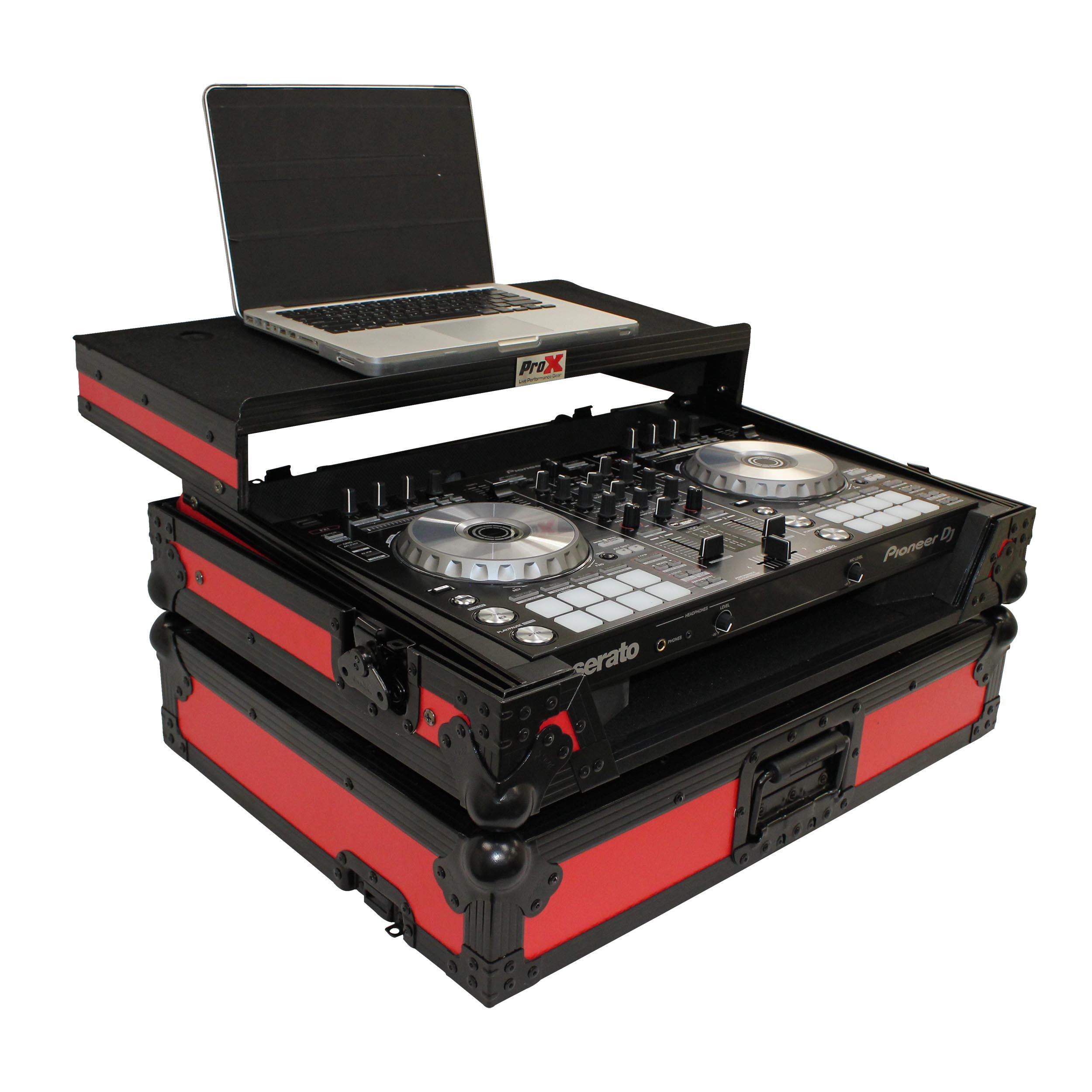 ATA Flight Case For Pioneer DDJ-SR2 DJ Controller with Laptop Shelf and LED  - Black Red