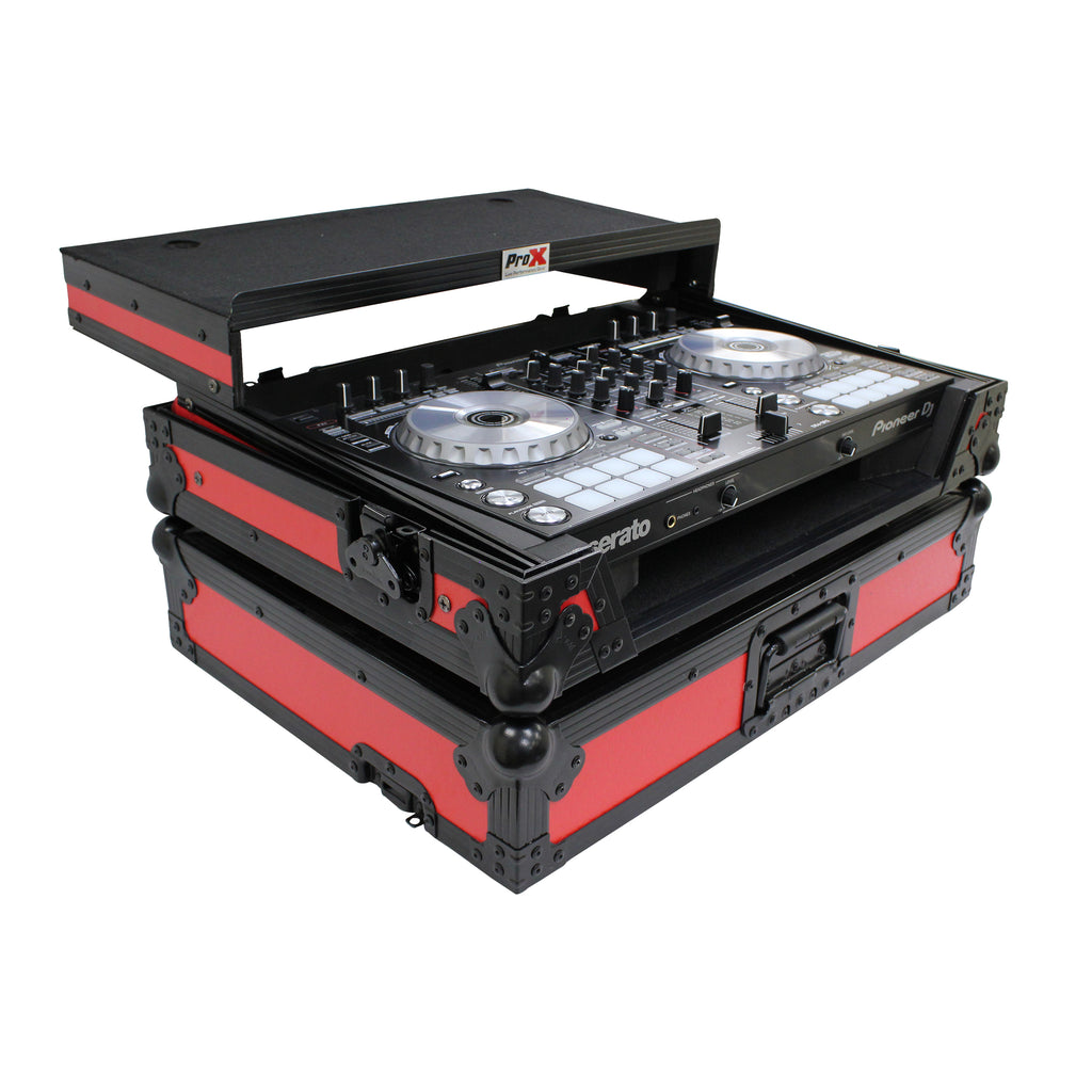ATA Flight Case For Pioneer DDJ-SR2 DJ Controller with Laptop Shelf and LED  - Black Red