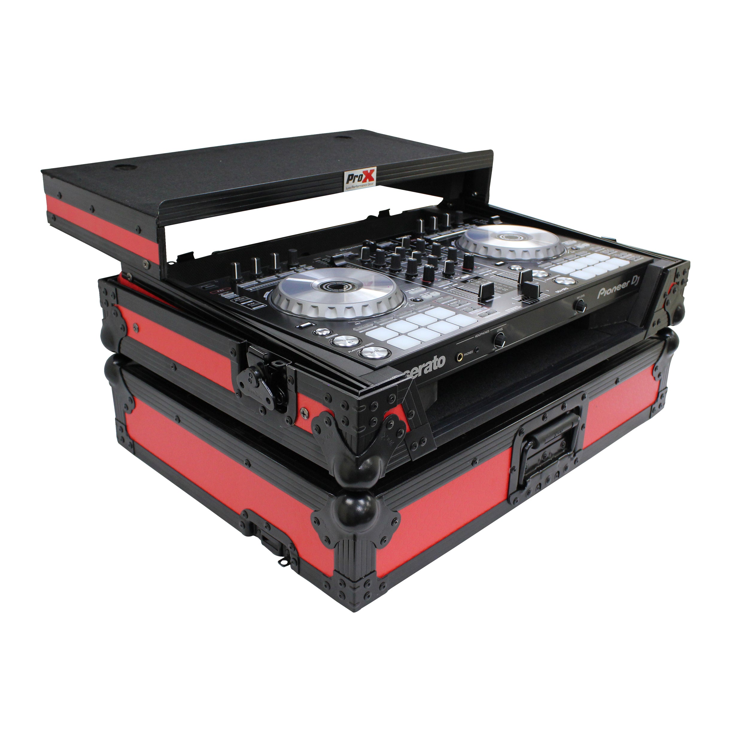 ATA Flight Case For Pioneer DDJ-SR2 DJ Controller with Laptop Shelf and LED  - Black Red
