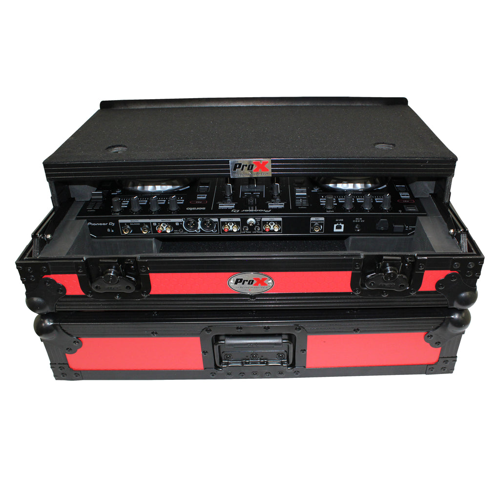 ATA Flight Case For Pioneer DDJ-SR2 DJ Controller with Laptop Shelf and LED  - Black Red