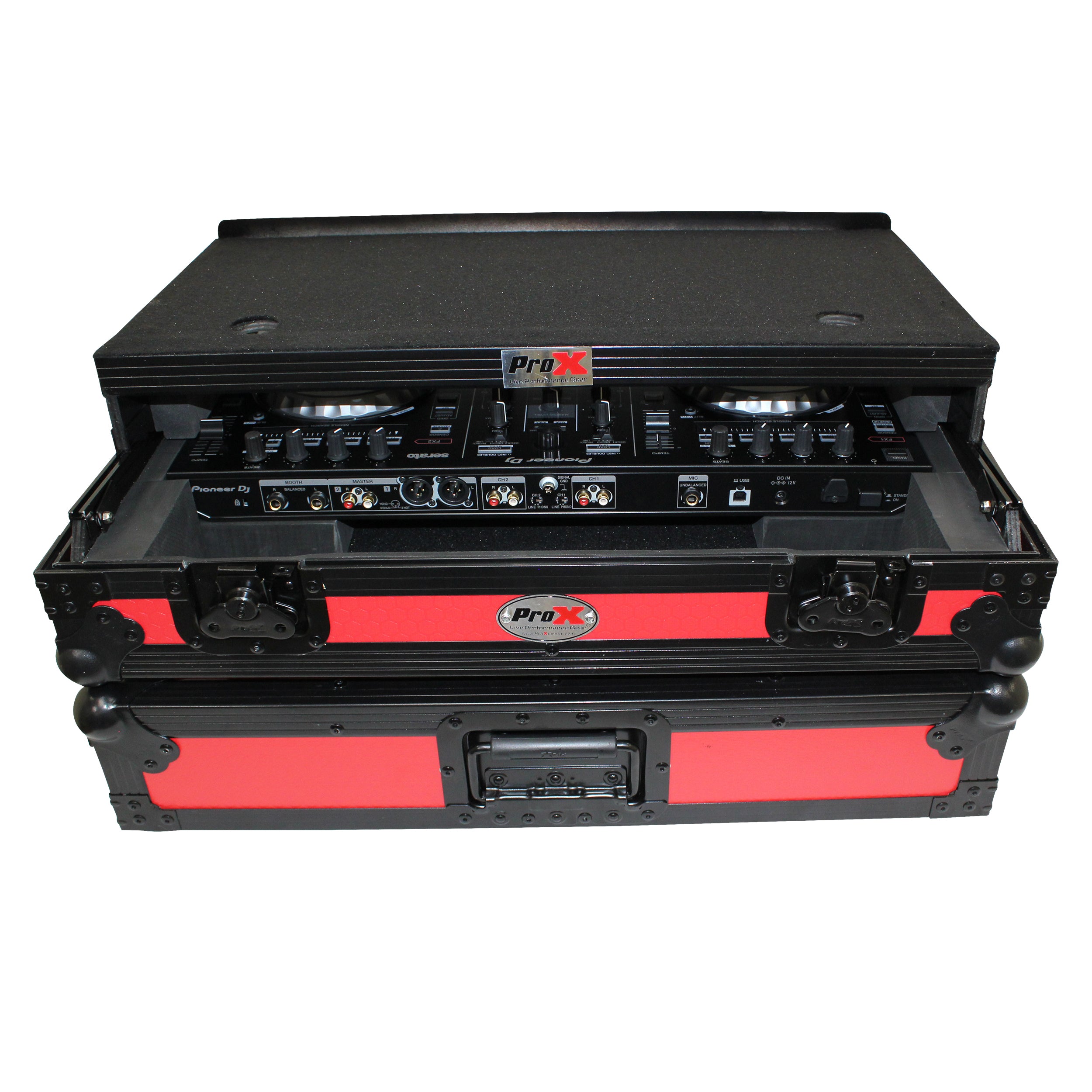 ATA Flight Case For Pioneer DDJ-SR2 DJ Controller with Laptop Shelf and LED  - Black Red