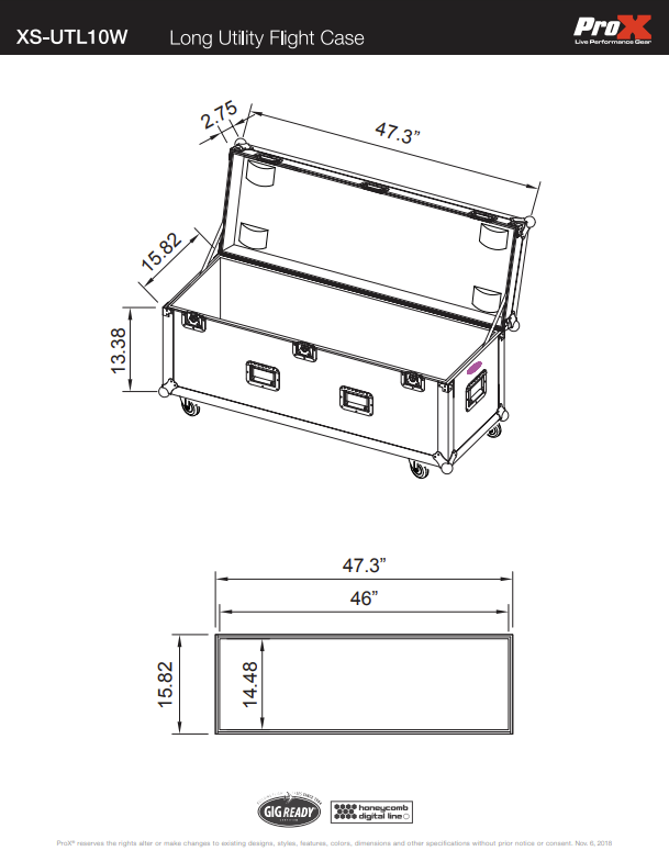 ATA Utility Flight Travel Heavy-Duty Storage Road Case with 4" in casters – 47.5"x16"x16" Exterior