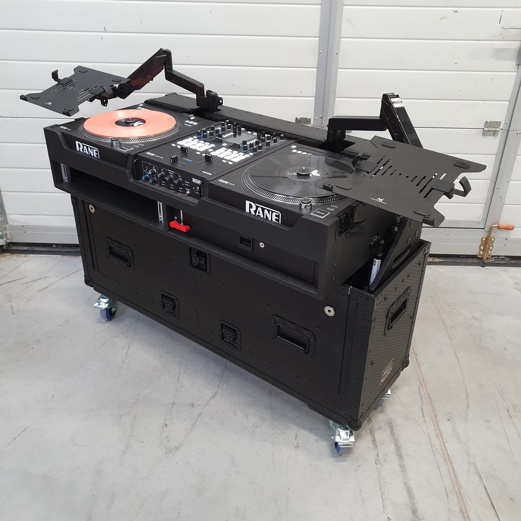 Flip-Ready Easy Retracting Hydraulic Lift Case for RANE Twelve Seventy and Seventy Two MKII Series , with Two Laptop Arms