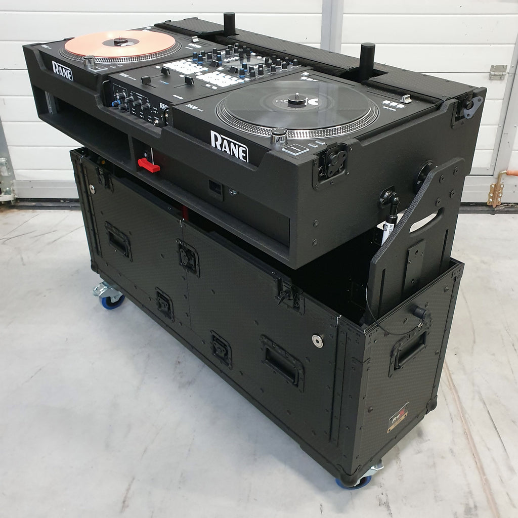 Flip-Ready Easy Retracting Hydraulic Lift Case for RANE Twelve Seventy and Seventy Two MKII Series , with Two Laptop Arms