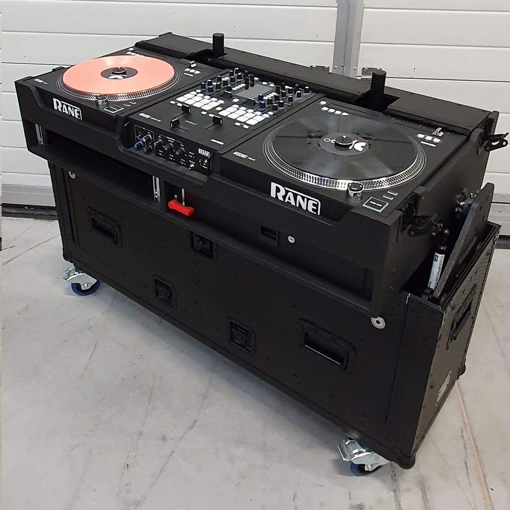 Flip-Ready Easy Retracting Hydraulic Lift Case for RANE Twelve Seventy and Seventy Two MKII Series , with Two Laptop Arms