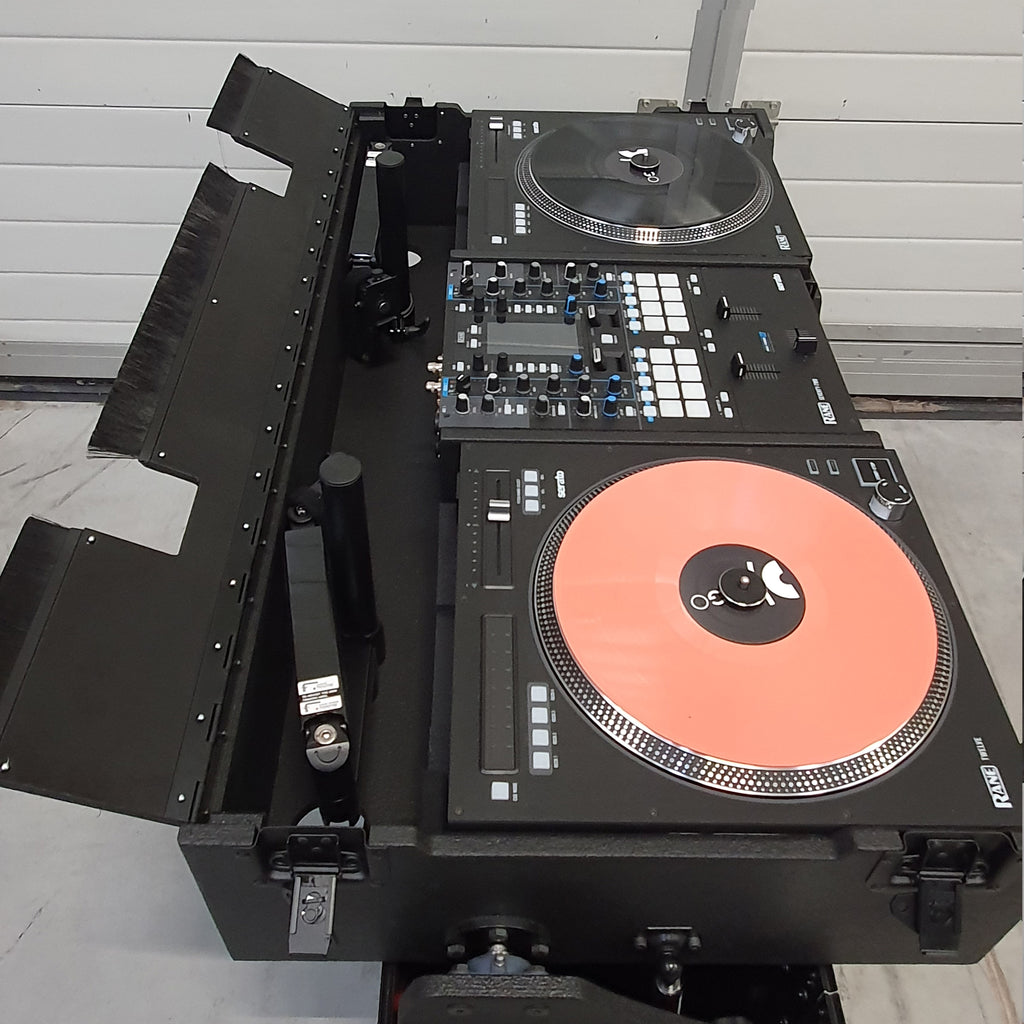 Flip-Ready Easy Retracting Hydraulic Lift Case for RANE Twelve Seventy and Seventy Two MKII Series , with Two Laptop Arms