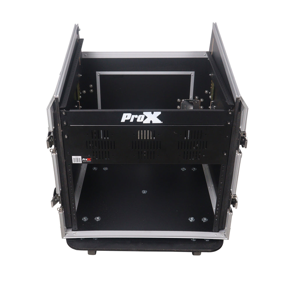 10U Vertical Rack Mount Flight Case with 10U Top for Mixer Combo Amp Rack with Laptop Shelf and Caster Wheels