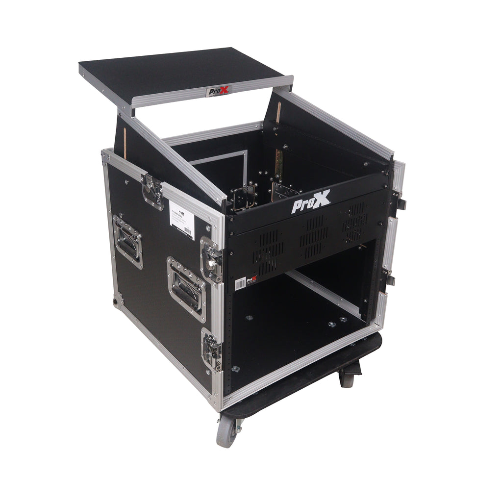 10U Vertical Rack Mount Flight Case with 10U Top for Mixer Combo Amp Rack with Laptop Shelf and Caster Wheels