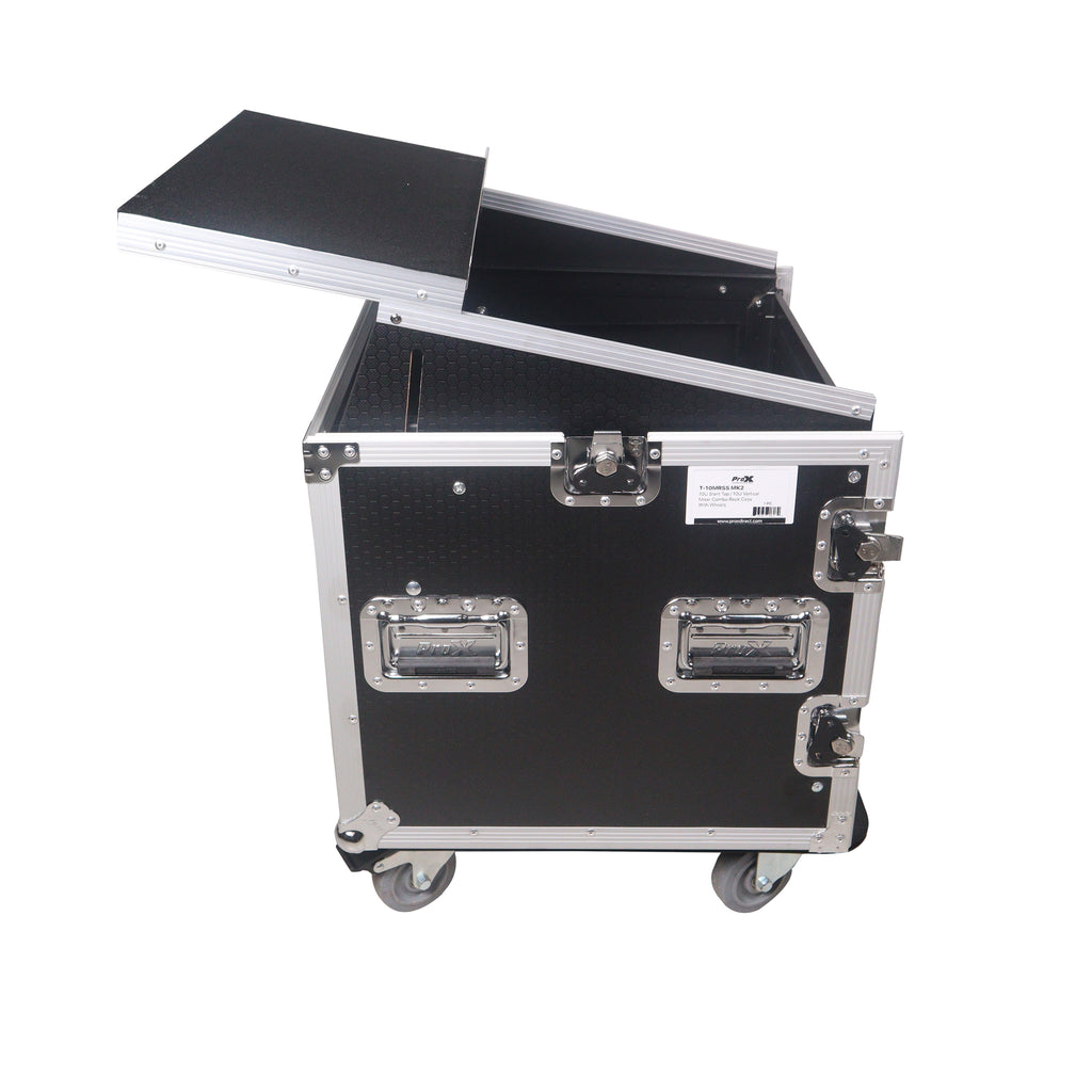 10U Vertical Rack Mount Flight Case with 10U Top for Mixer Combo Amp Rack with Laptop Shelf and Caster Wheels