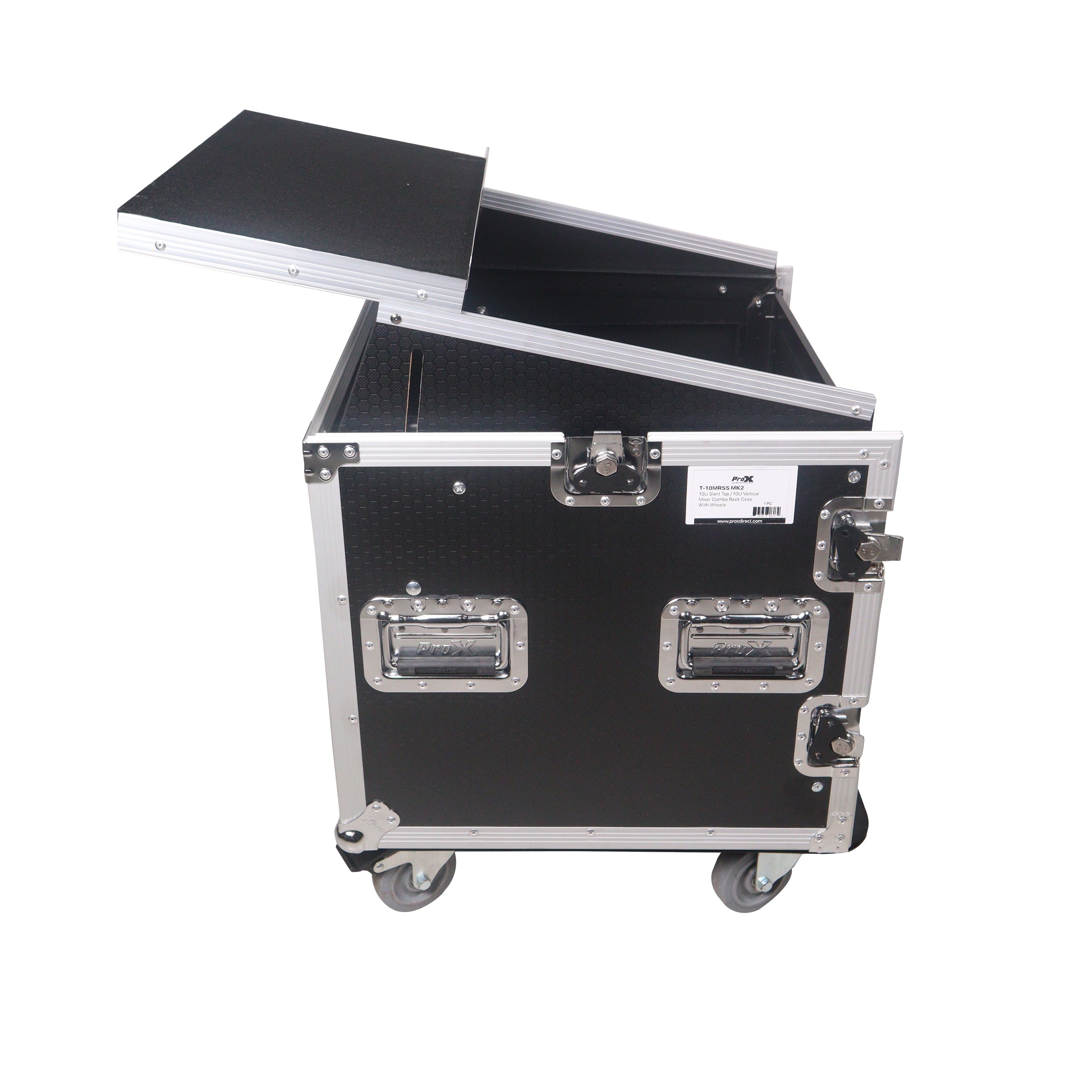 10U Vertical Rack Mount Flight Case with 10U Top for Mixer Combo Amp Rack with Laptop Shelf and Caster Wheels
