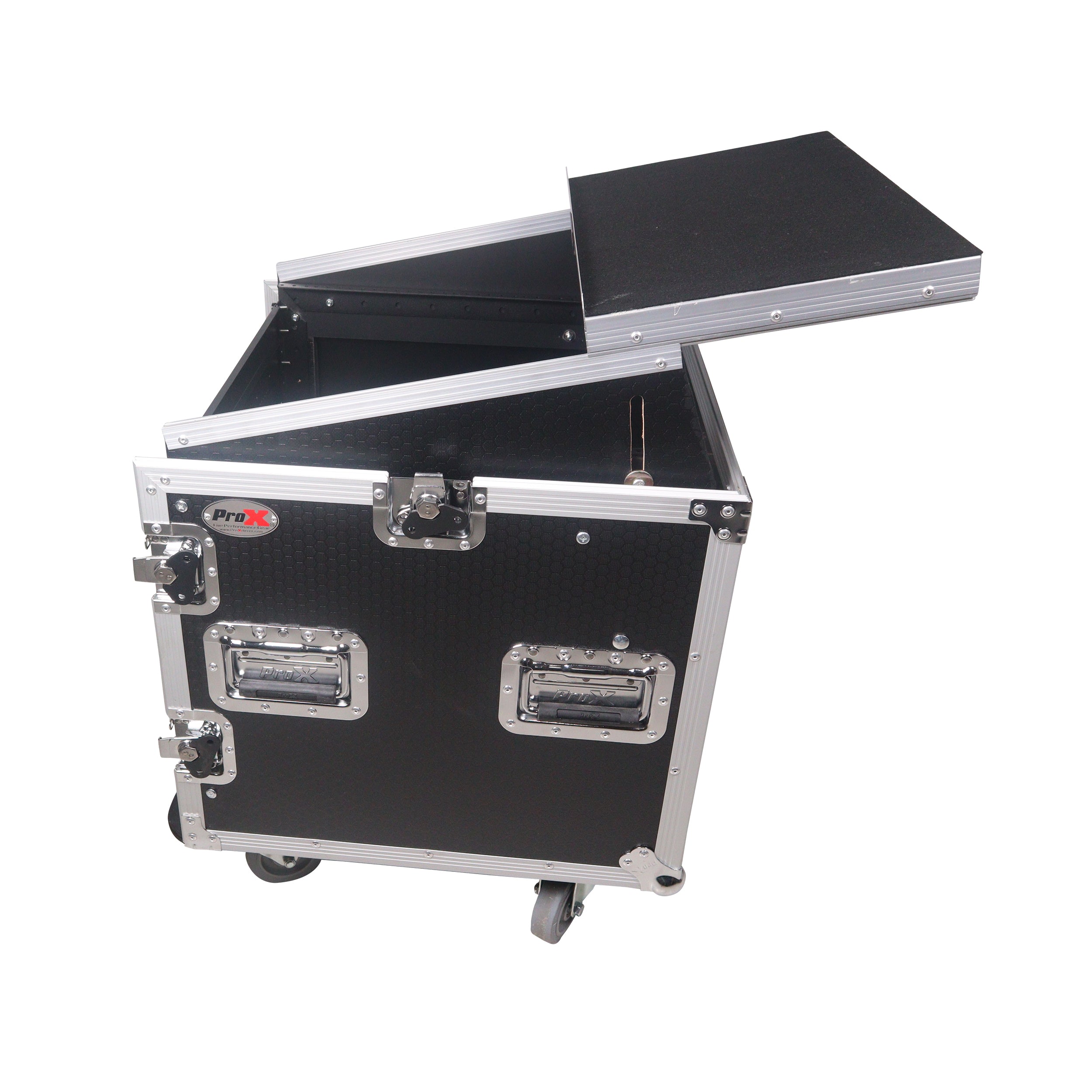 10U Vertical Rack Mount Flight Case with 10U Top for Mixer Combo Amp Rack with Laptop Shelf and Caster Wheels