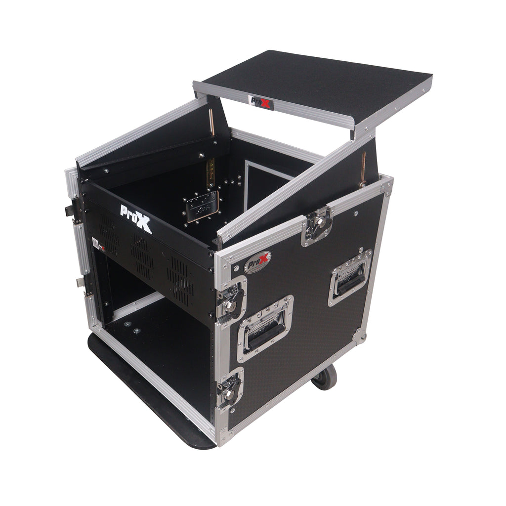 10U Vertical Rack Mount Flight Case with 10U Top for Mixer Combo Amp Rack with Laptop Shelf and Caster Wheels