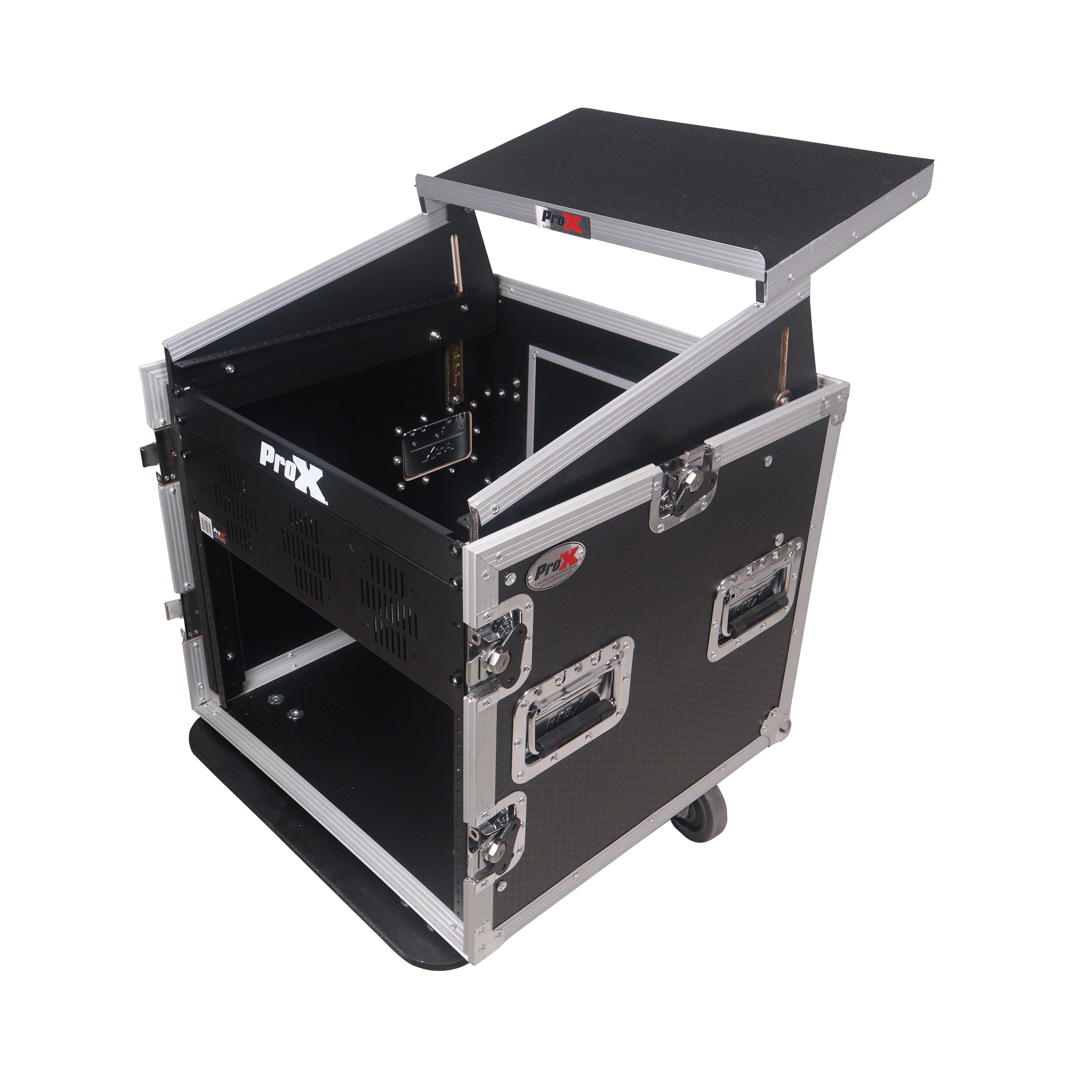 10U Vertical Rack Mount Flight Case with 10U Top for Mixer Combo Amp Rack with Laptop Shelf and Caster Wheels