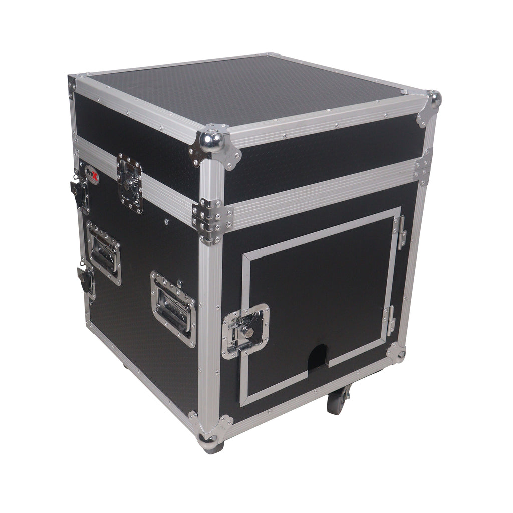 10U Vertical Rack Mount Flight Case with 10U Top for Mixer Combo Amp Rack with Laptop Shelf and Caster Wheels