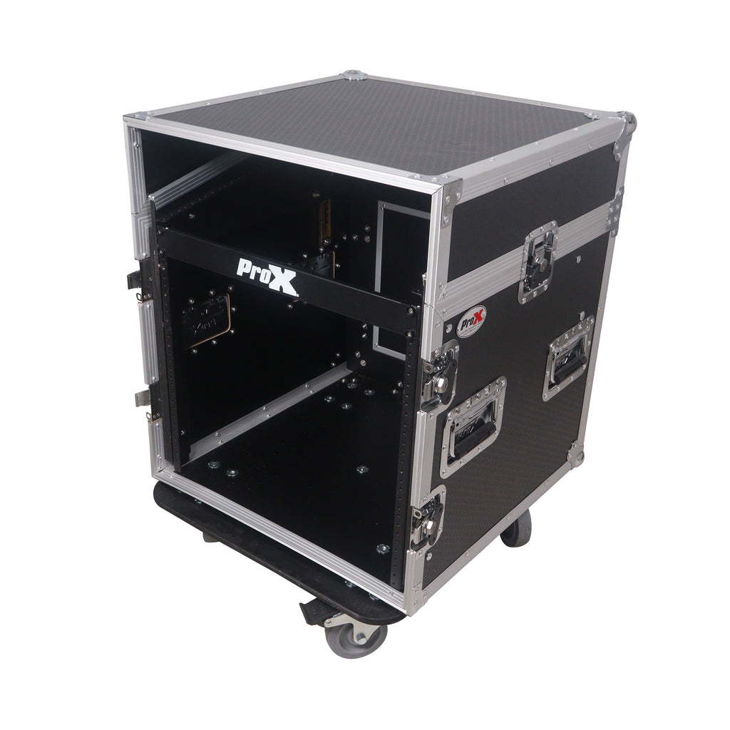 10U Vertical Rack Mount Flight Case with 10U Top for Mixer Combo Amp Rack with Laptop Shelf and Caster Wheels
