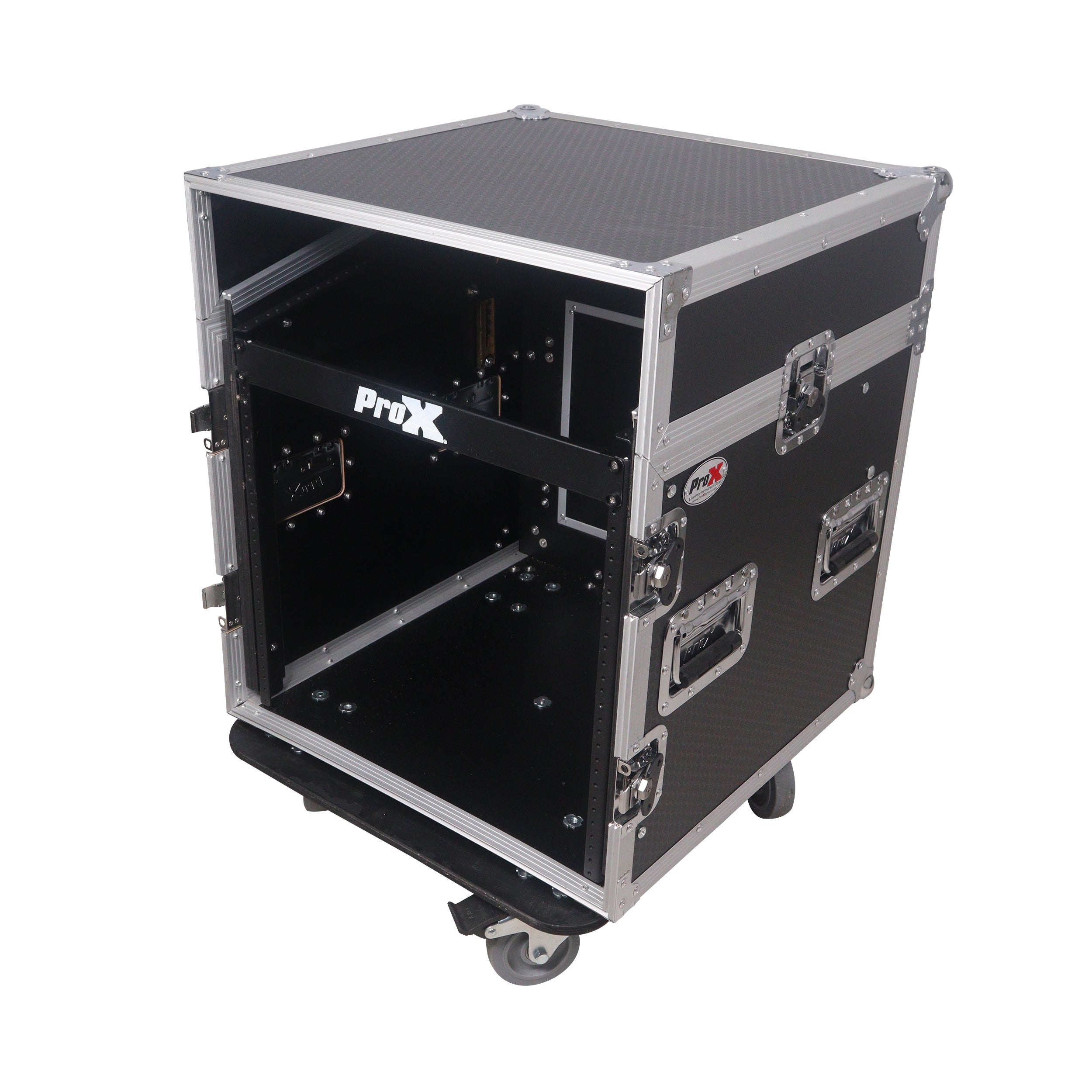 10U Vertical Rack Mount Flight Case with 10U Top for Mixer Combo Amp Rack with Laptop Shelf and Caster Wheels