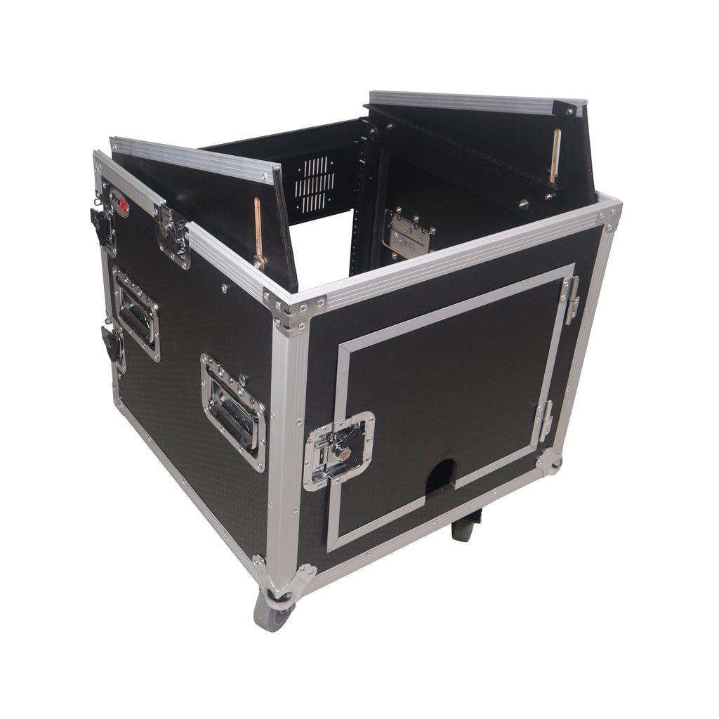 10U Vertical Rack Mount Flight Case with 10U Top for Mixer Combo Amp Rack with Caster Wheels