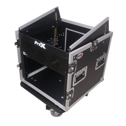 10U Vertical Rack Mount Flight Case with 10U Top for Mixer Combo Amp Rack with Caster Wheels