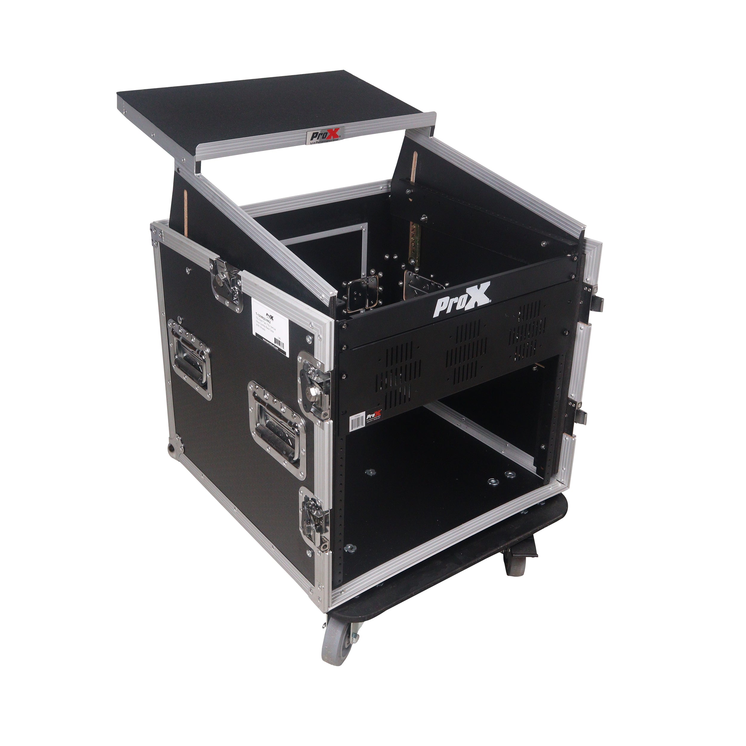 12U Vertical Rack Mount Flight Case with 10U Top for Mixer Combo Amp Rack with Laptop Shelf and Caster Wheels