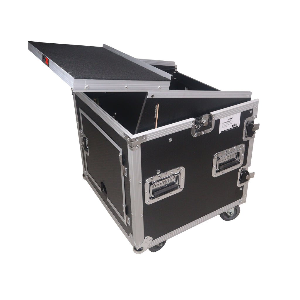 12U Vertical Rack Mount Flight Case with 10U Top for Mixer Combo Amp Rack with Laptop Shelf and Caster Wheels