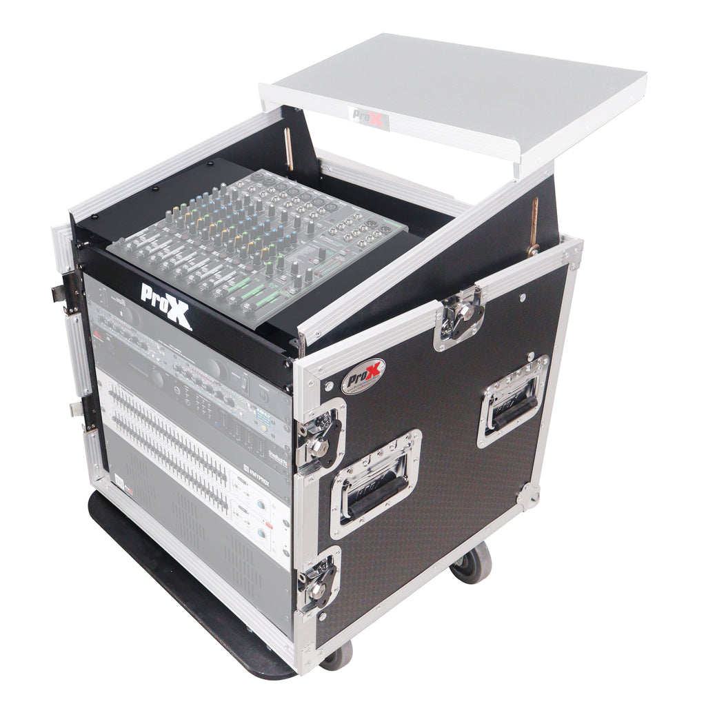 12U Vertical Rack Mount Flight Case with 10U Top for Mixer Combo Amp Rack with Caster Wheels