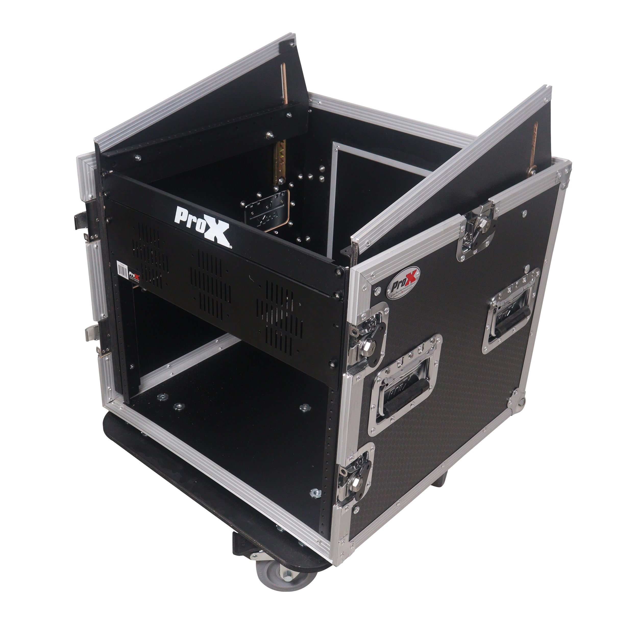 12U Vertical Rack Mount Flight Case with 10U Top for Mixer Combo Amp Rack with Caster Wheels