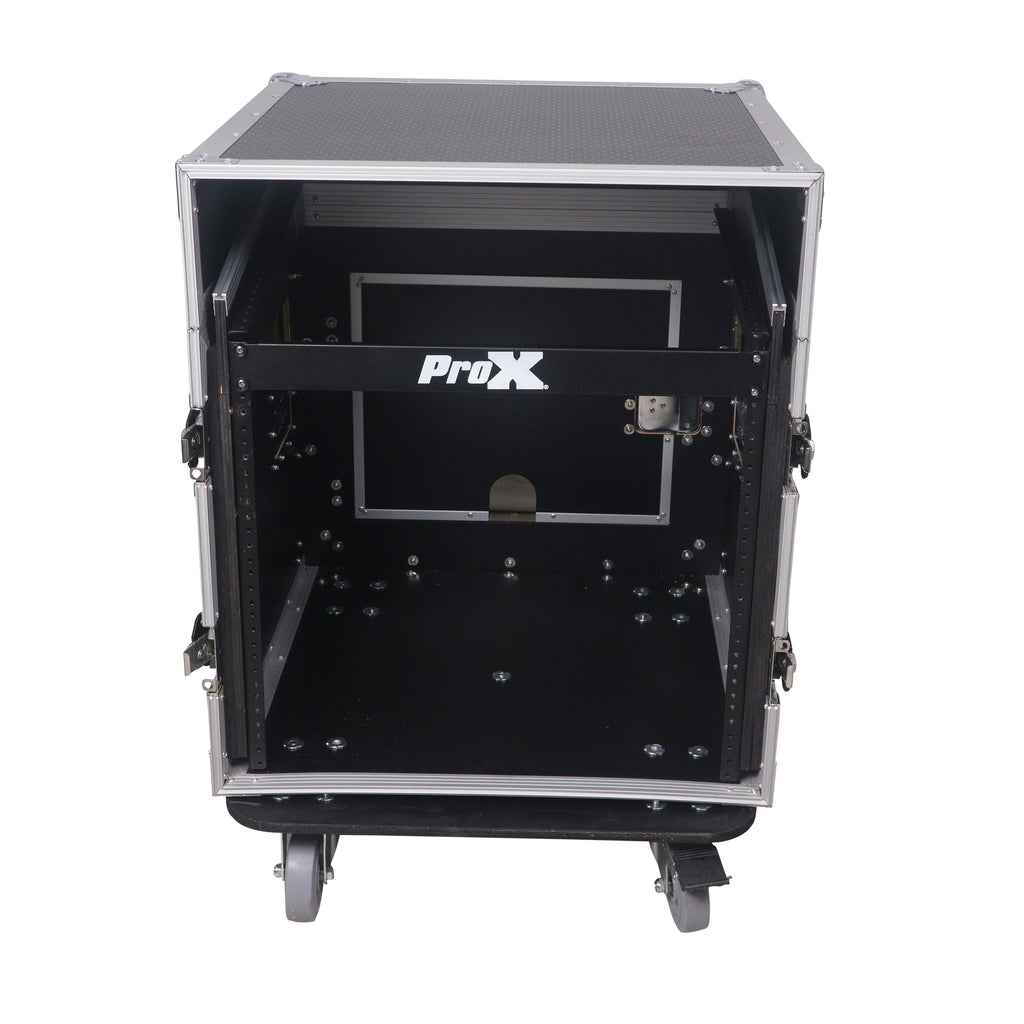 12U Vertical Rack Mount Flight Case with 10U Top for Mixer Combo Amp Rack with Caster Wheels