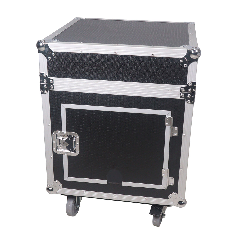 12U Vertical Rack Mount Flight Case with 10U Top for Mixer Combo Amp Rack with Caster Wheels