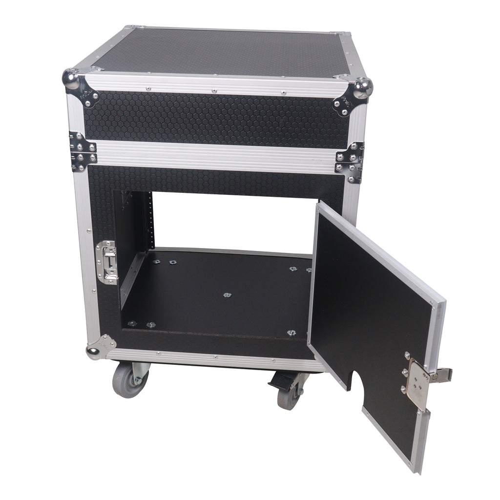 12U Vertical Rack Mount Flight Case with 10U Top for Mixer Combo Amp Rack with Caster Wheels