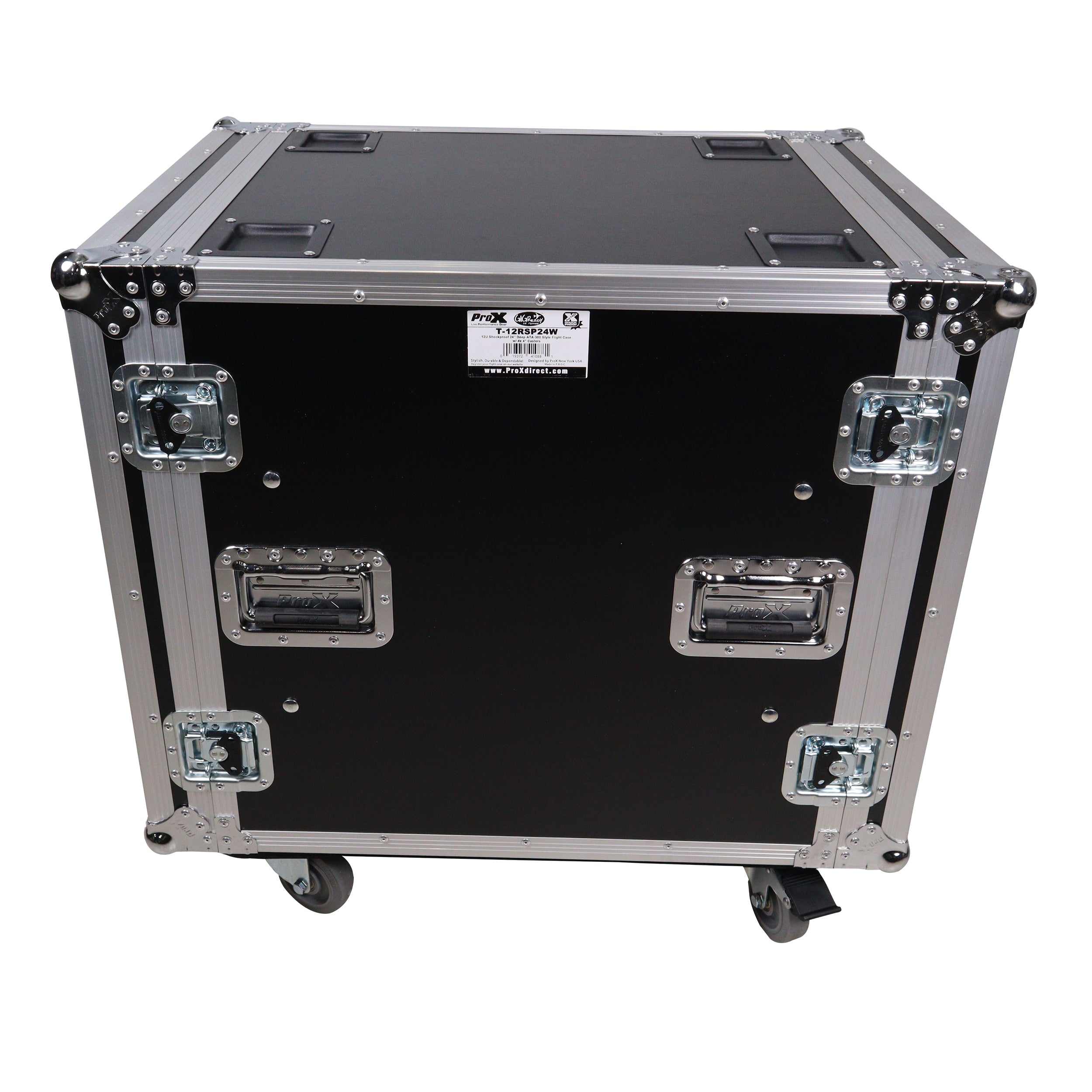 12U Space Shockproof Amp Rack ATA Flight Case 24 in. Depth with Caster Wheels