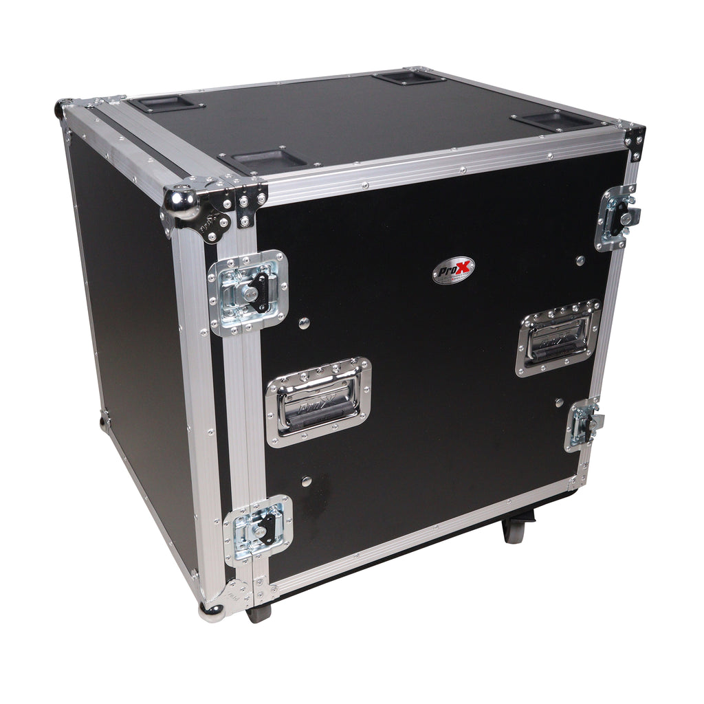 12U Space Shockproof Amp Rack ATA Flight Case 24 in. Depth with Caster Wheels