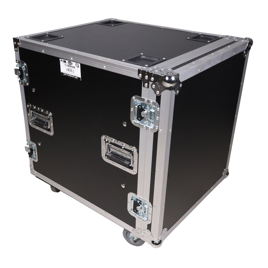 12U Space Shockproof Amp Rack ATA Flight Case 24 in. Depth with Caster Wheels