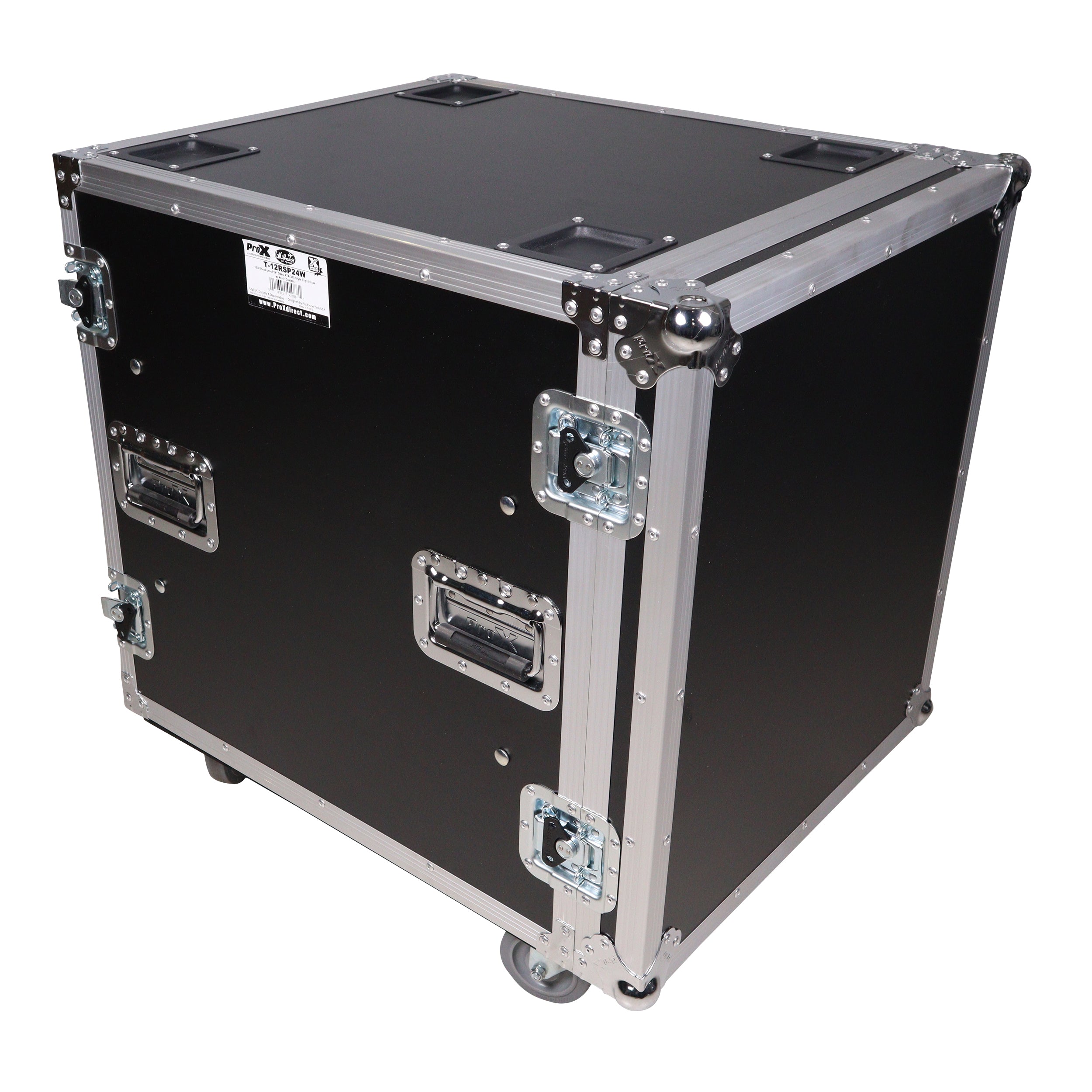 12U Space Shockproof Amp Rack ATA Flight Case 24 in. Depth with Caster Wheels