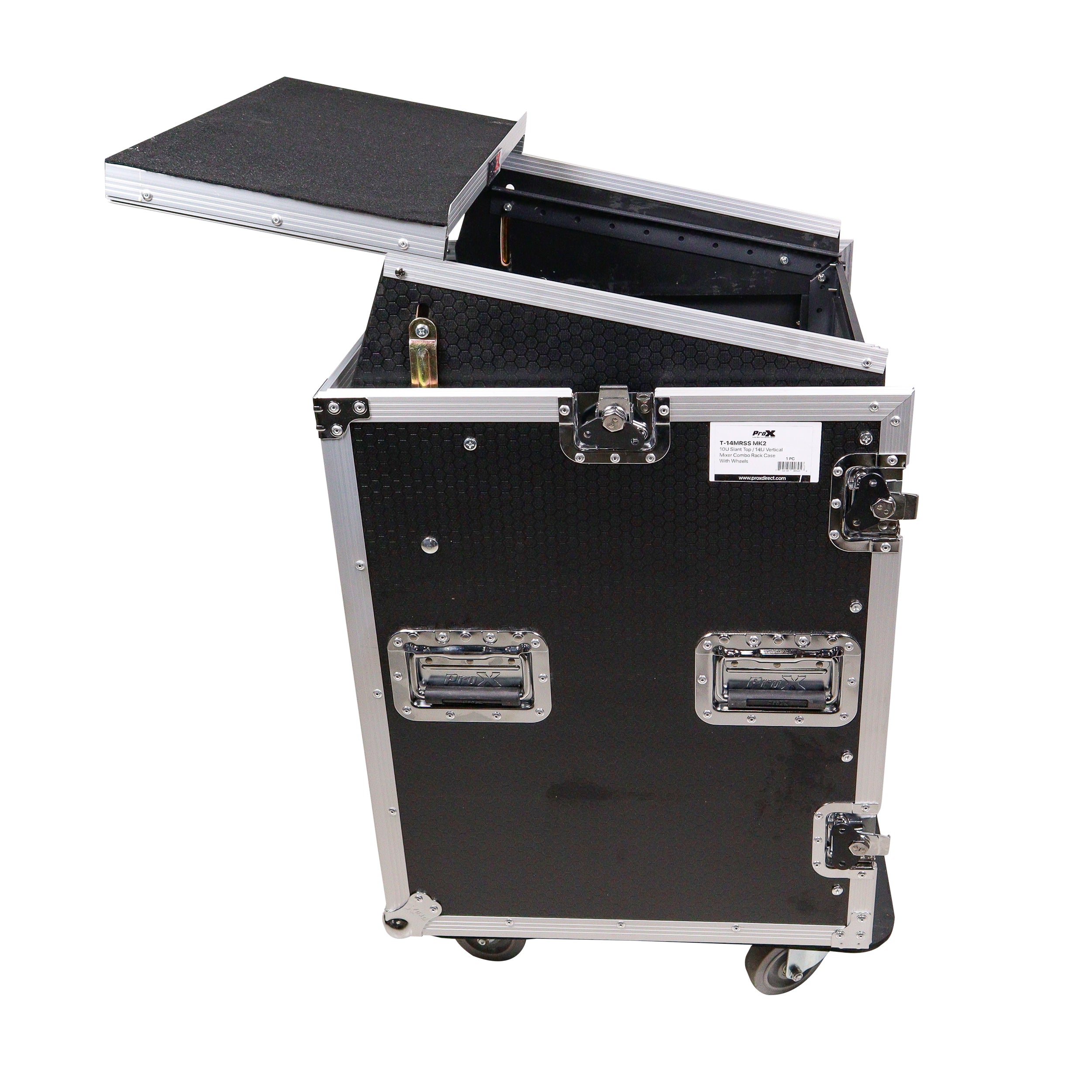 14U Vertical Rack Mount Flight Case with 10U Top for Mixer Combo Amp Rack with Laptop Shelf and Caster Wheels