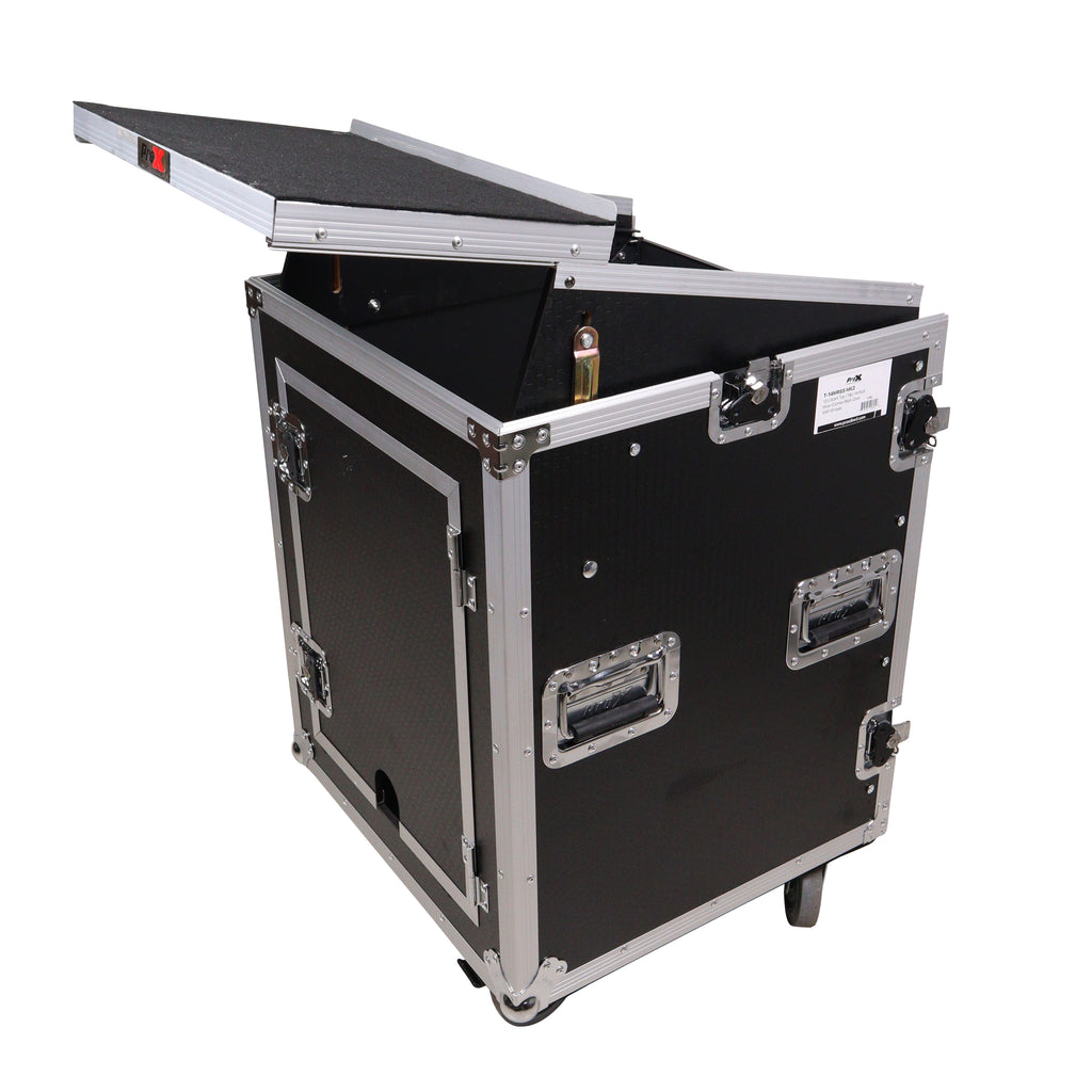 14U Vertical Rack Mount Flight Case with 10U Top for Mixer Combo Amp Rack with Laptop Shelf and Caster Wheels