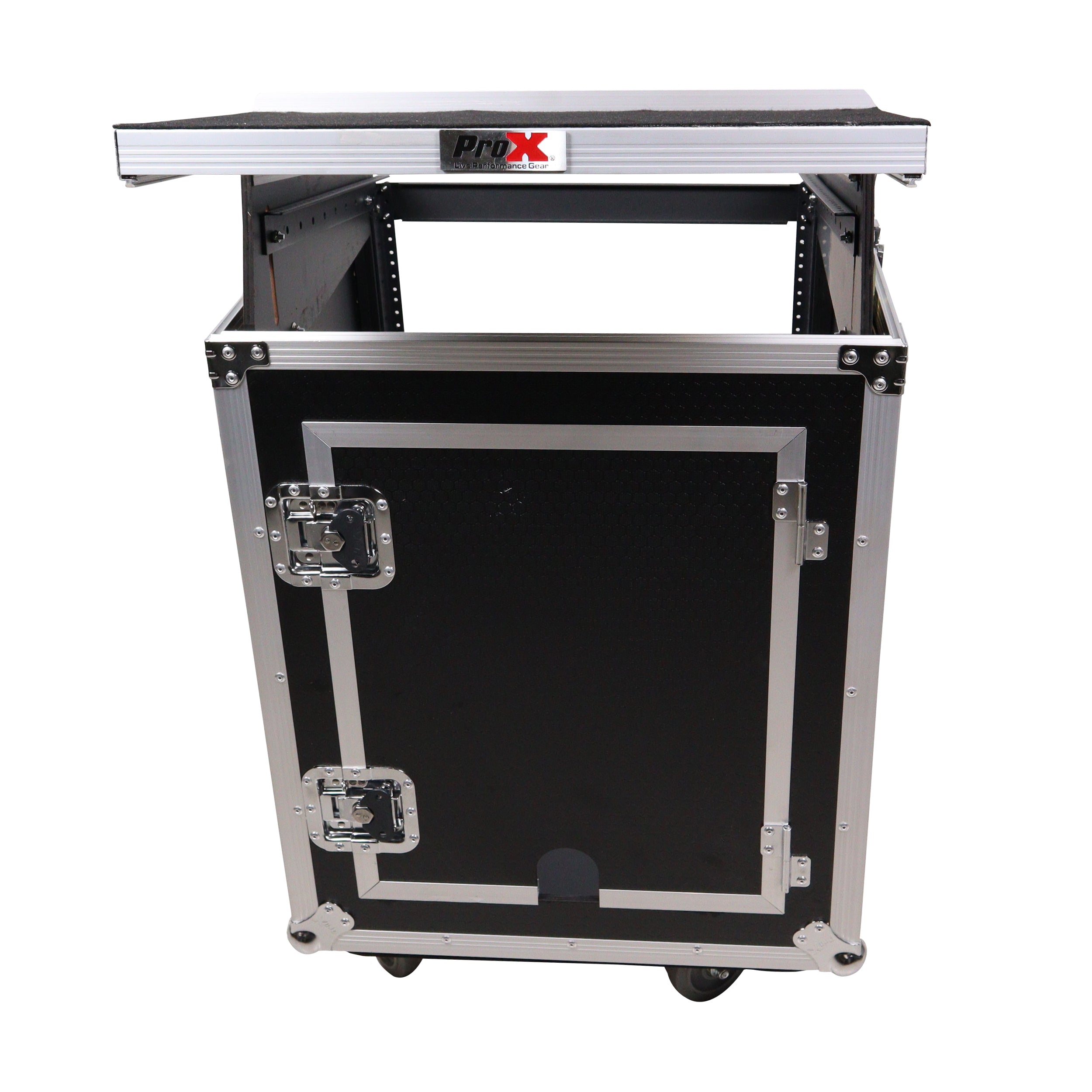 14U Vertical Rack Mount Flight Case with 10U Top for Mixer Combo Amp Rack with Laptop Shelf and Caster Wheels