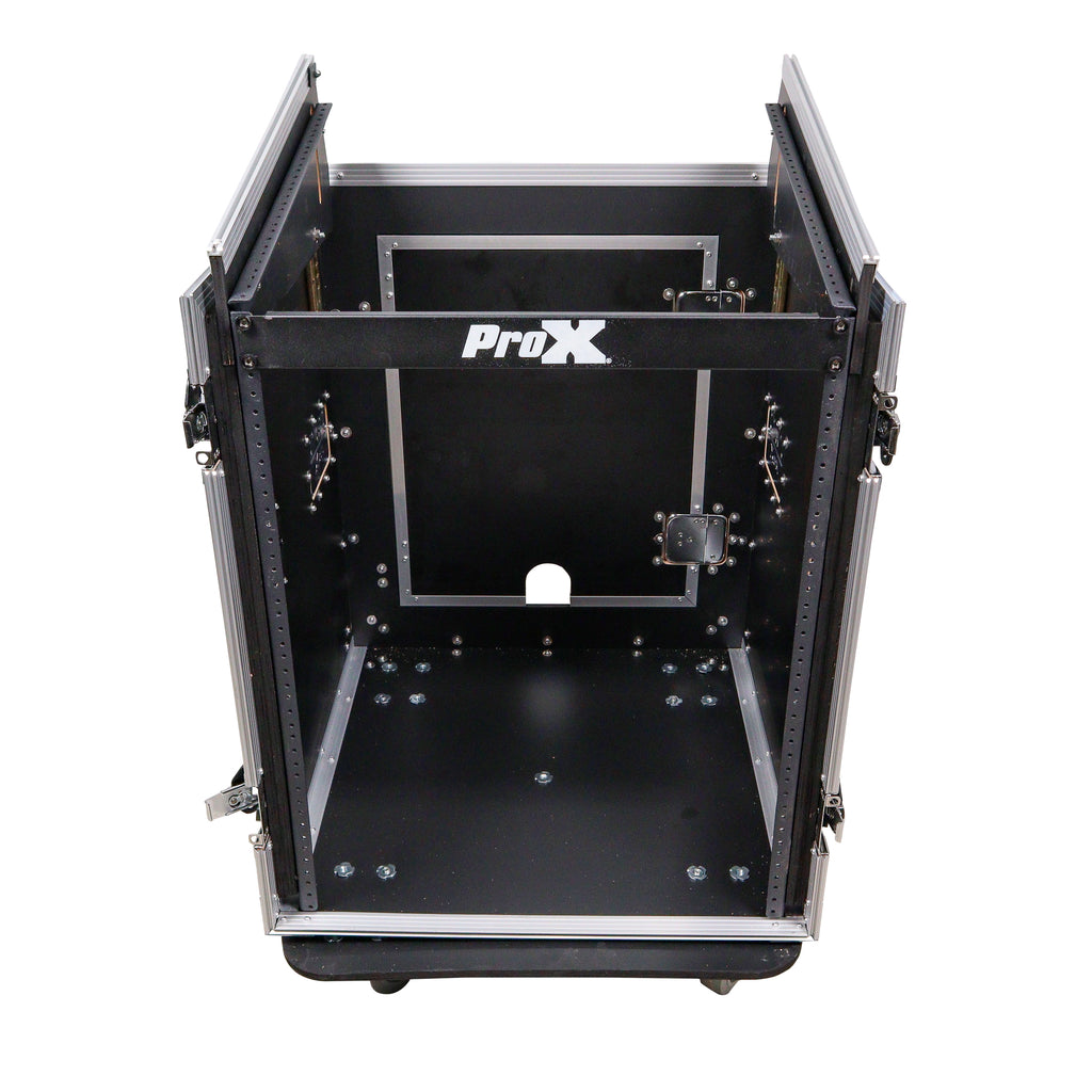14U Vertical Rack Mount Flight Case with 10U Top for Mixer Combo Amp Rack with Caster Wheels