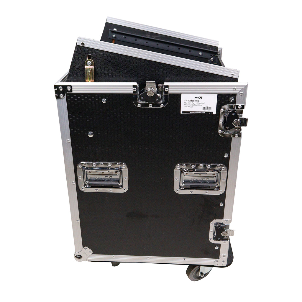 14U Vertical Rack Mount Flight Case with 10U Top for Mixer Combo Amp Rack with Caster Wheels