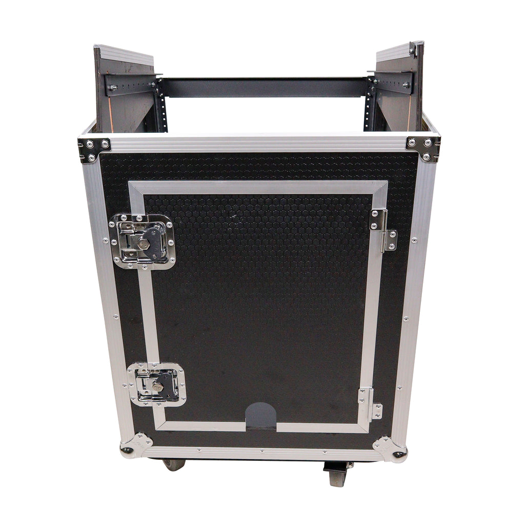14U Vertical Rack Mount Flight Case with 10U Top for Mixer Combo Amp Rack with Caster Wheels