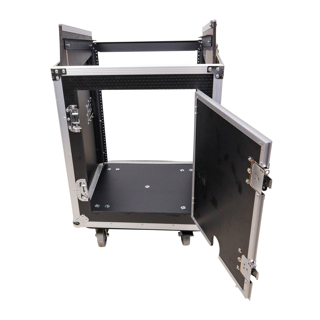 14U Vertical Rack Mount Flight Case with 10U Top for Mixer Combo Amp Rack with Caster Wheels