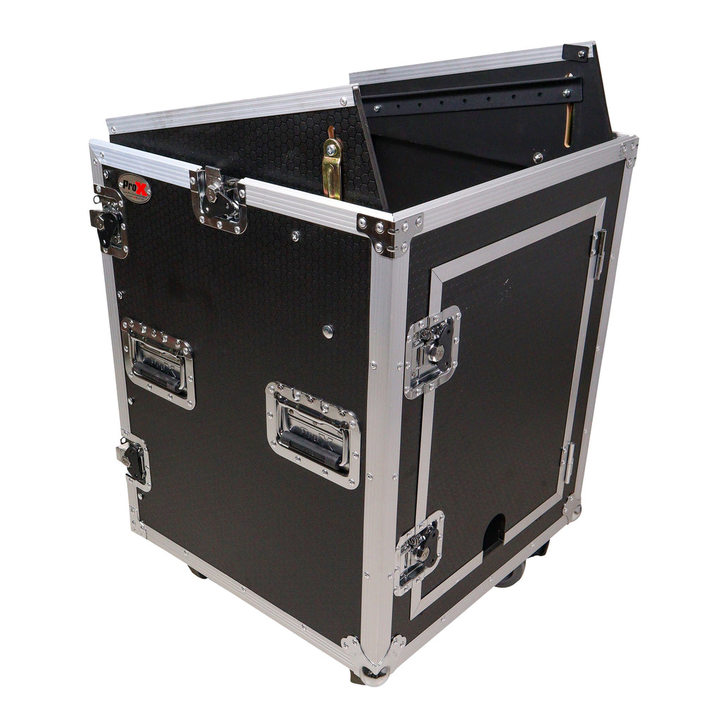 14U Vertical Rack Mount Flight Case with 10U Top for Mixer Combo Amp Rack with Caster Wheels